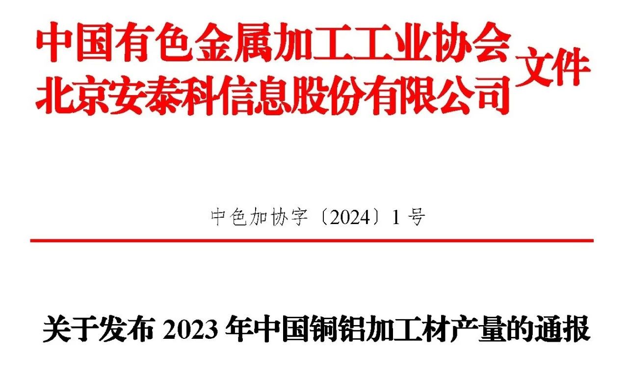 2023年铜铝加工材产量的通报文件！！！